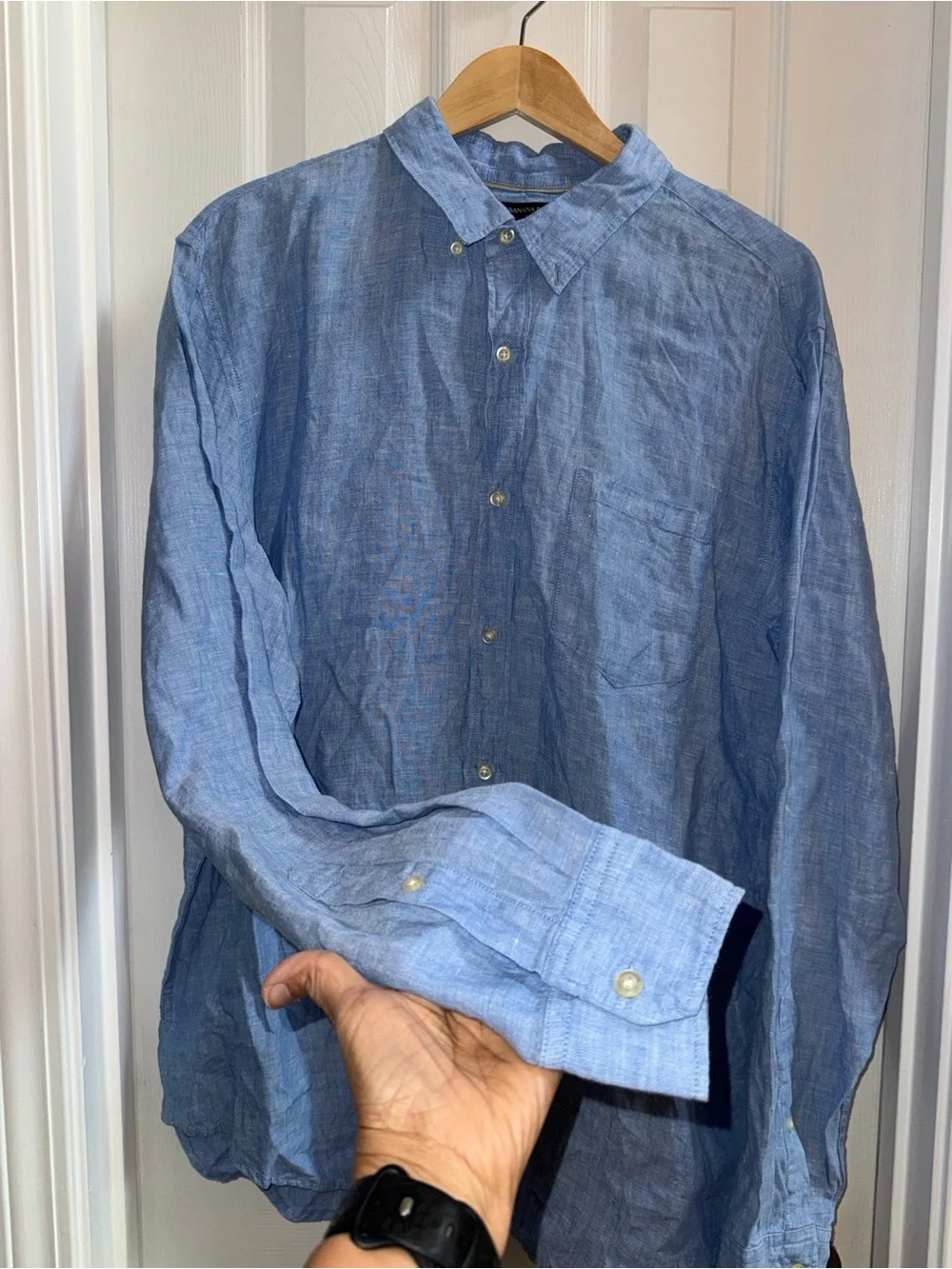 banana republic Linen Long Sleeve Button Up Mens XL Blue Beachy Vacation Preppy